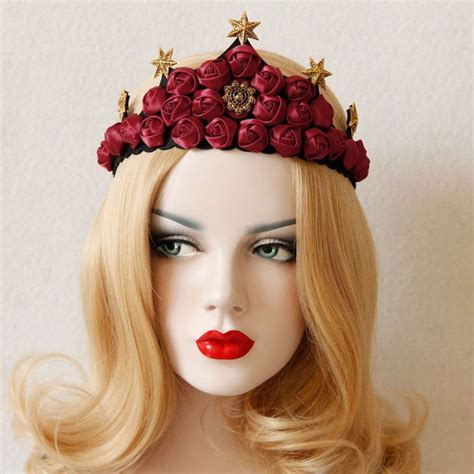 New Women Headband Red Rose Flower Hexagram Star Crown Hair Band