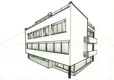 Exterior Of The Sonneveld House Drawn In 2 Point Perspective