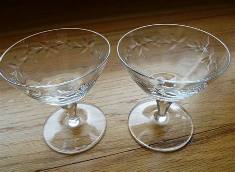 Vintage 1950 S Crystal Cordial Glasses Berry Cut Design Pair From Historique On Ruby Lane