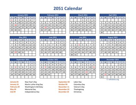 Pdf Calendar 2051 With Federal Holidays