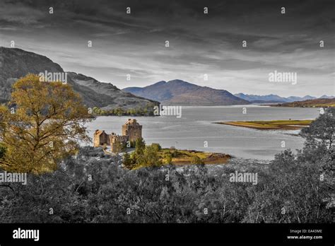 Eilean Donan And Loch Duich With Cuillins Black And White With Castle