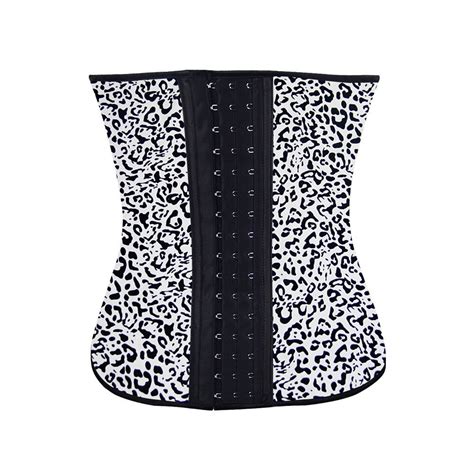 sexy white black leopard print latex waist trainer tummy control women waist bodycon corsets