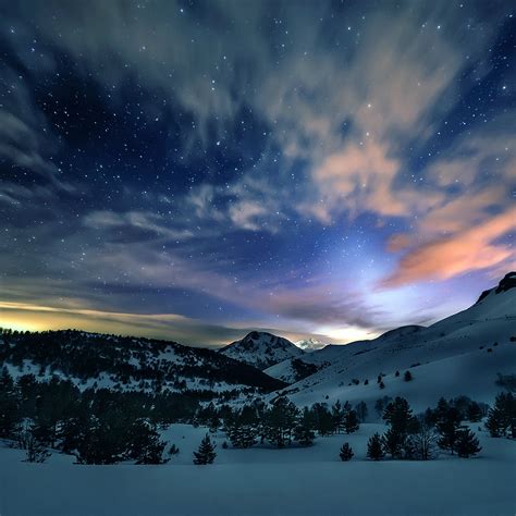 Aurora Star Sky Snow Mountain Winter Nature Ipad Air Wallpapers Free