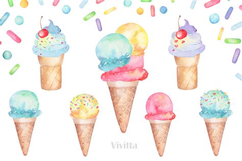 Ice Cream Watercolor Collection Clip Art By Vivitta TheHungryJPEG Com