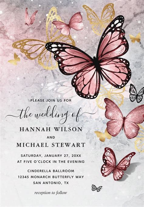 Elegant Blush Pink Rose Gold Butterfly Wedding Invitation Zazzle