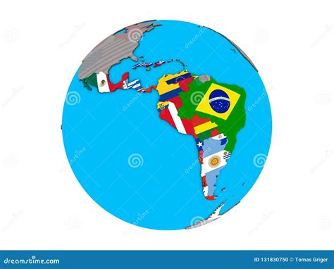 Latin America With Flags On Globe Isolated Stock Illustration