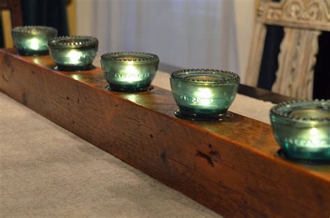 Reclaimed Beam Candle Holder 5 Telephone Insulator Candle Cups
