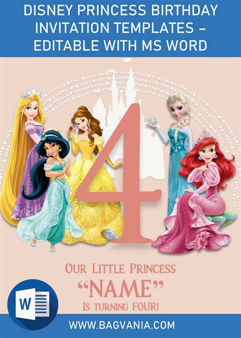 Disney Princess Birthday Invitation Templates Editable With Ms Word
