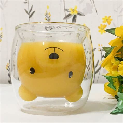 Bear Cup Cute Bear Mug Double Walled Glass Teddy Bear Cup Etsy