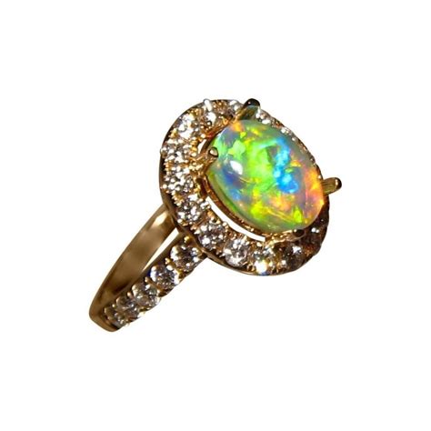 Opal Diamond Ring Vibrant Color Opal Engagement Rings Flashopal