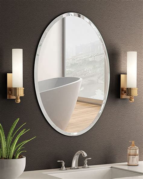 kohros oval beveled polished frameless wall mirror for bathroom vanity bedroom 20