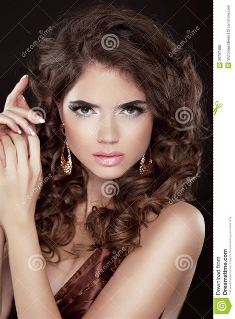 Hair Beautiful Brunette Woman Healthy Long Brown Hair Stock Photo