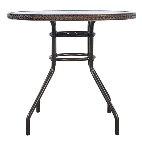 Wellfor Round Outdoor Patio Tempered Glass Top Table Dining Table With