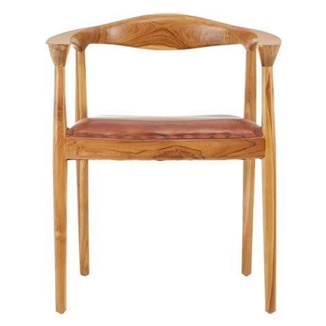 Kendari Natural Teak Wood Chair With Brown Leather Furniture In Fashion