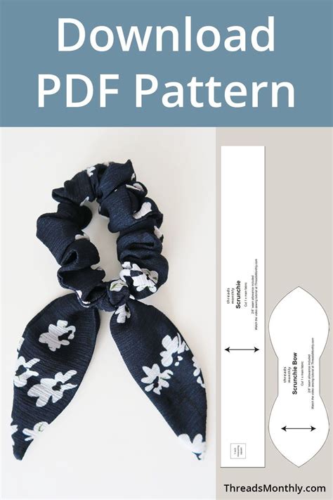 Free Scrunchie Sewing Pattern With Bow Tail Printable Pdf Template For