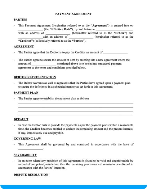 Payment Agreement Template Free Sample