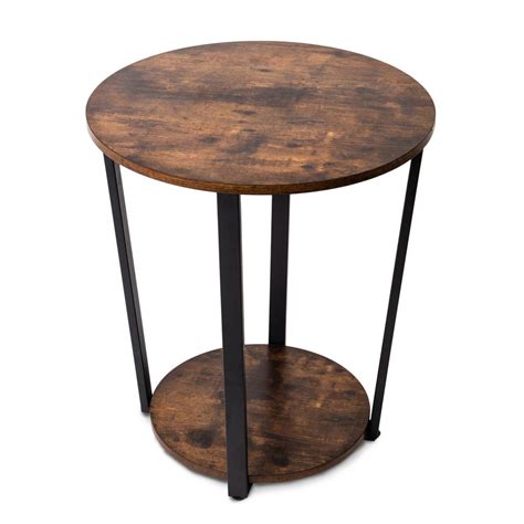 Good And Gracious Industrial Rustic Brown Round Side Table With Sturdy
