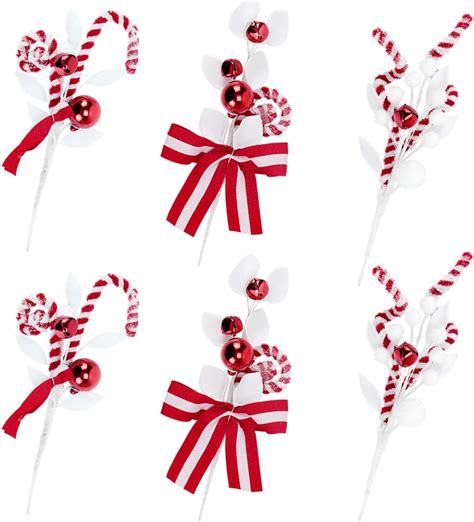 6 Pcs Artificial Christmas Candy Picks Lollipop Stems With