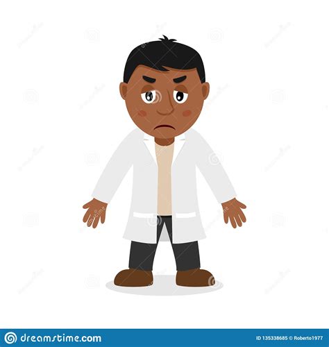 Sad Black Male Doctor Cartoon Character Stock Vector