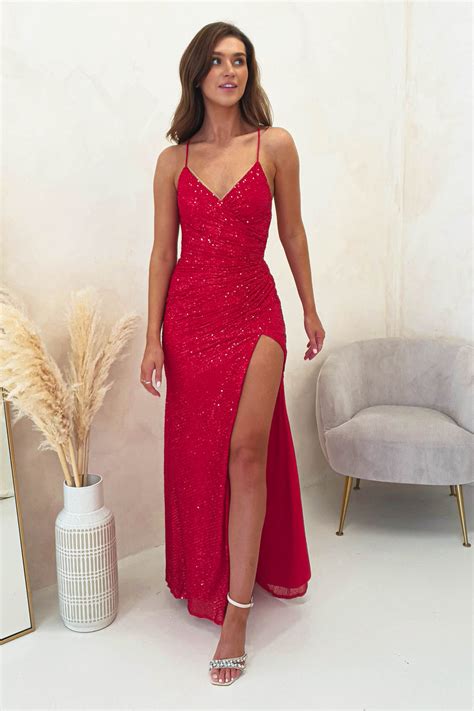 kalila gown gold red sequin oh hello clothing
