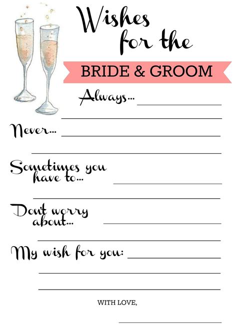 Template Wishes For The Bride And Groom Free Printable Printable
