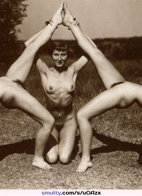 Vintage Classic Retro Nudist Nude Naked Field Dance Fur Kneel Kick ToesTouching