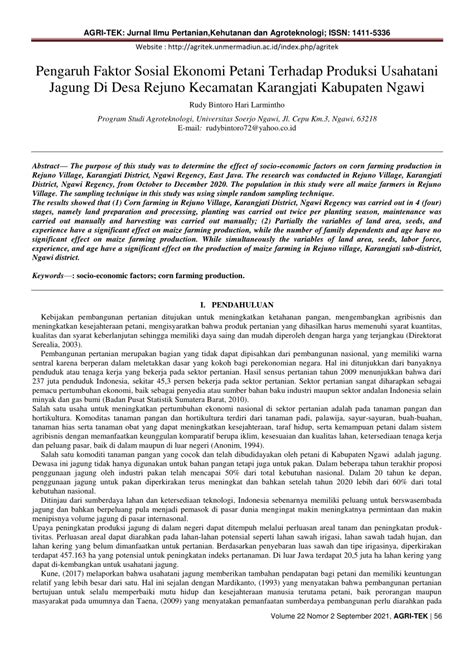 PDF Pengaruh Faktor Sosial Ekonomi Petani Terhadap Produksi Usahatani