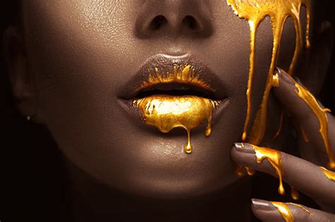 African Black Woman Lady Model Gold Paint Dripping Face Lips Etsy Uk
