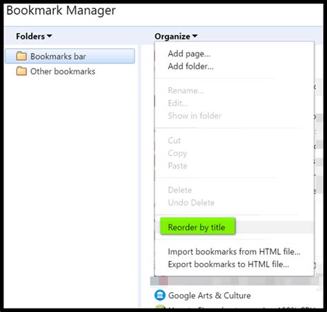 While there are numerous ways to sort bookmarks, the one that will be most helpful is an alphabetically sorted list. How to Sort Chrome and Firefox Bookmarks in Alphabetical ...