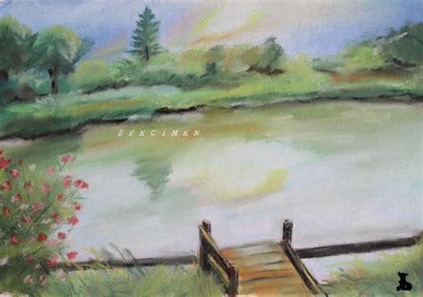 Je descends *du premier étage* 3. Dessin paysage au bord de l'eau au pastel sec : Peintures ...
