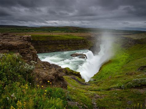 Waterfall In Iceland Gullfoss In The Canyon Of The Hvítá River In
