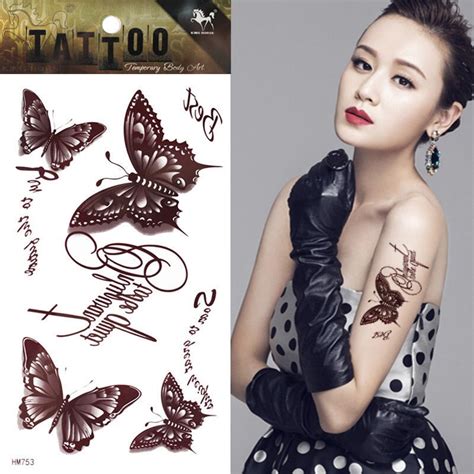 1pcs Temporary Henna Tattoo Words Butterfly Brown Tatttoo Sticker