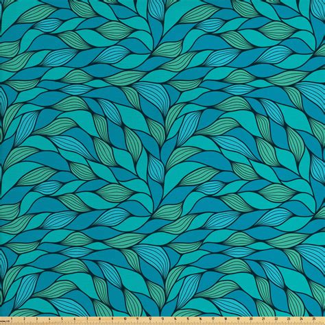 Teal Fabric By The Yard Abstract Wave Design With Different Colors