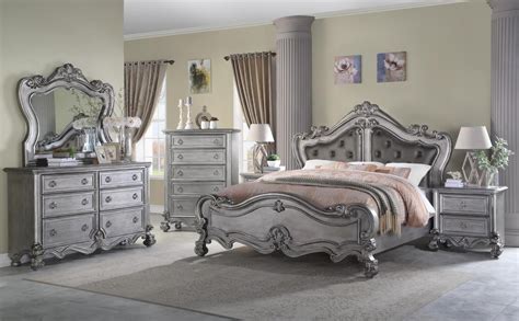 Gray Finish Wood Queen Bedroom Set 6pcs Transitional Cosmos Furniture Adriana
