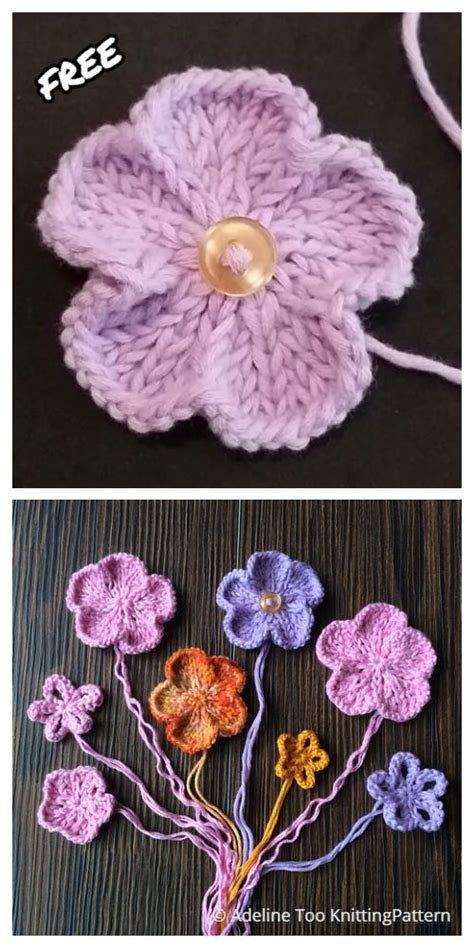 Knit 5 Petal Flower Free Knitting Patterns Knitting Pattern Knitted