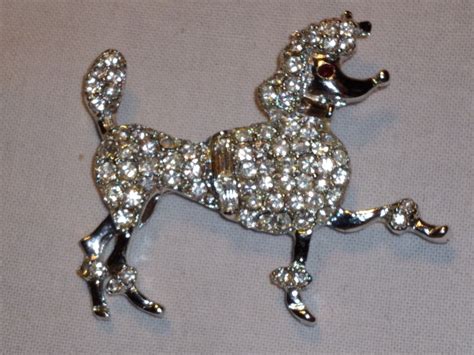 Vintage High Style Poodle With Ruby Red Eye Brooch Pin Gem