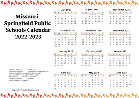 Missouri Springfield Public Schools Calendar 2022 Us School Calendar