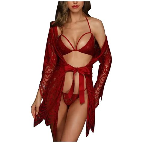 Sexy Lingerie Robe Dress Women Erotic Costumes Lace Sleepwear Nightgown Sexy G String Sleepwear