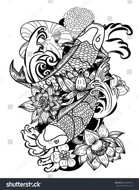 Beautiful Line Art Koi Carp Tattoo Stock Vector 676693414 Shutterstock