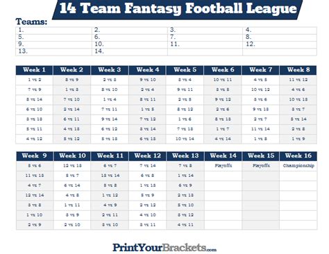 6 Team League Printable Schedule