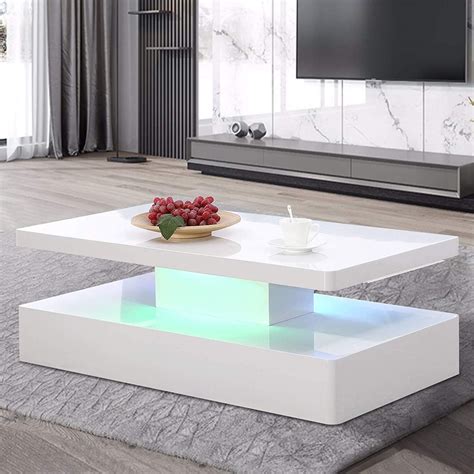 It is so modern it automatically becomes the. Amazon.com: Mecor Modern Glossy White Coffee Table W/LED ...