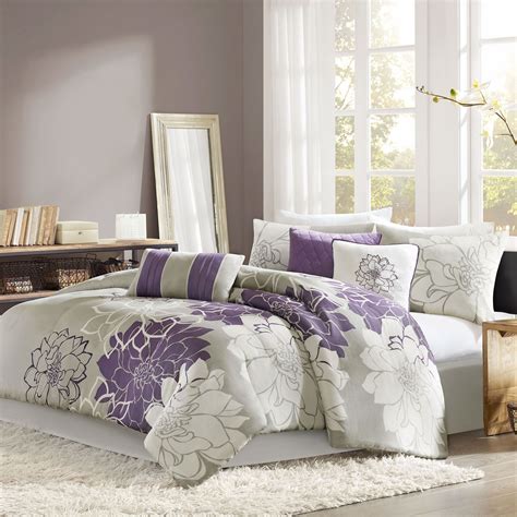 Amaryllis Purple Floral 7 Pc Comforter Bed Set By Madison Park