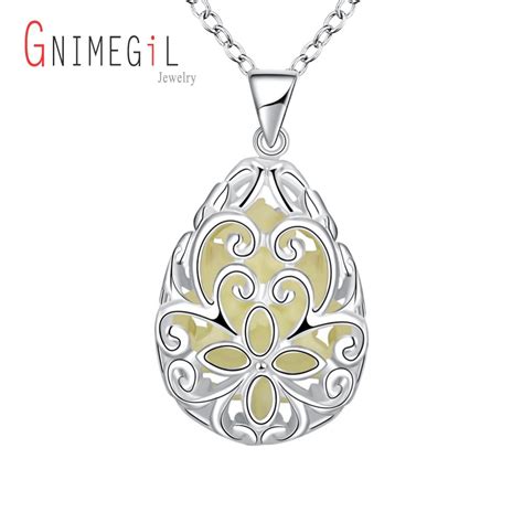 Gnimegil Brand Jewelry Christmas Gift Necklace Women Vintage Glow In The Dark Stone Water Drop
