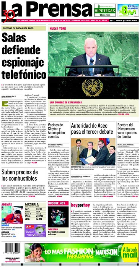 Periódico La Prensa Panamá Periódicos de Panamá Edición de jueves de septiembre de
