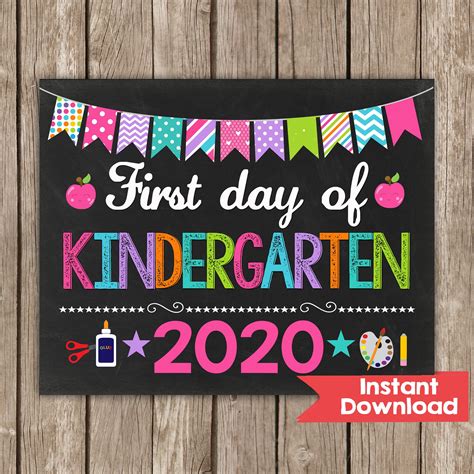 Girl First Day Of Kindergarten Sign 8x10 Instant Download Photo Prop
