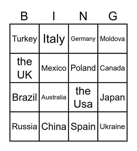 Countries And Capitals Bingo Card