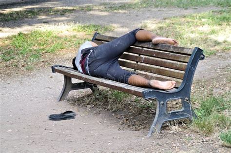 Homeless Taking A Resti On A Bench Stock Image Image Of Outdoor Poor