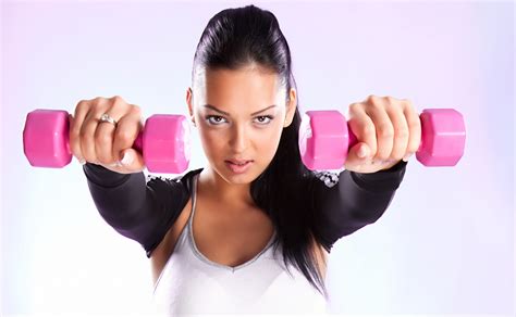 Wallpaper Sports Women Fitness Model Dumbbells Pink Head