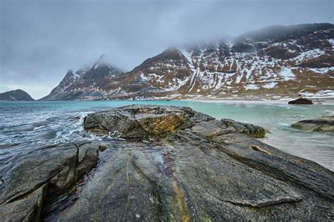 Rocky Coast Of Fjord In Norway Stock Photo Image Of Haukland