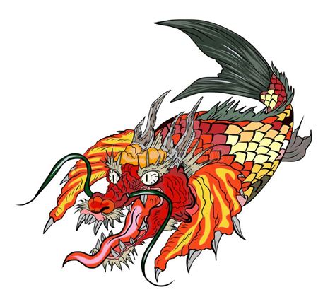 Dragon Koi Fish Japanese Carp Line Drawing Coloring Book Vector Image